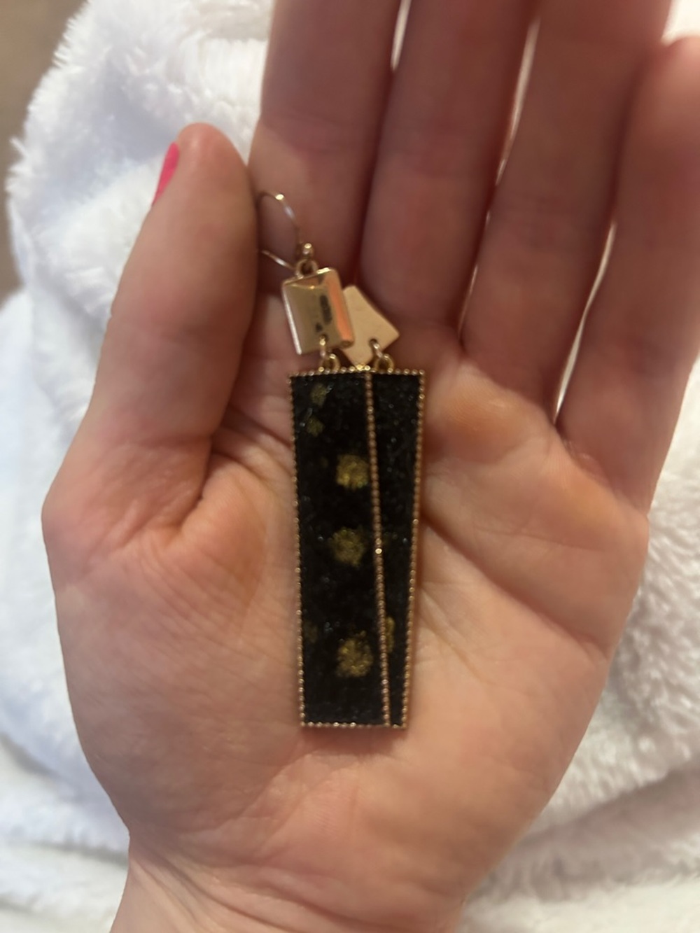 Source Unknown Gold & Black Rectangular Drop Earrings